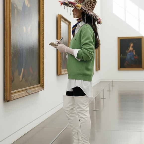 Vintage Izod V-Neck Sweater 70s Green Alligator Logo Preppy Old Money L - Picture 3 of 10